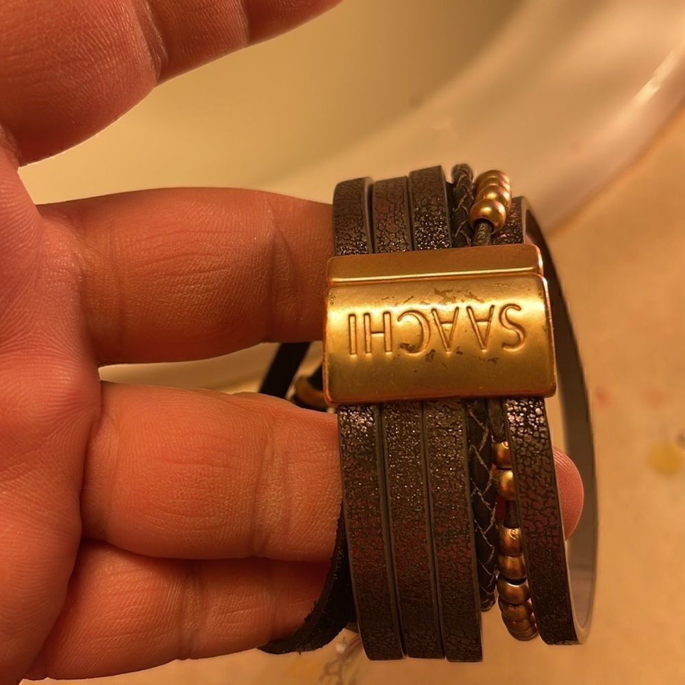 Saachi Optical Stacked Leather Boho Bracelet w/druzy smoky quartz magnetic - Picture 11 of 14